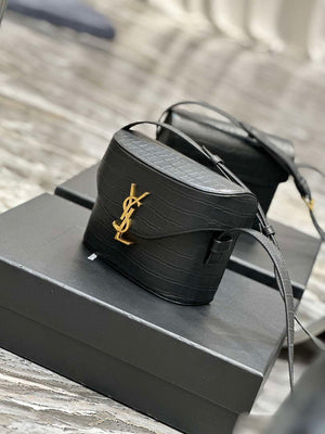 YSL 710080 June Box Bag In Quilted Crocodile Printer Leather Black - Default Title - View 3