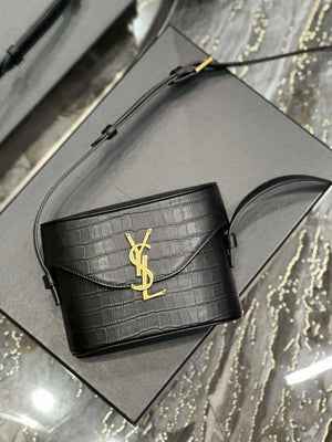 YSL 710080 June Box Bag In Quilted Crocodile Printer Leather Black - Default Title - View 7