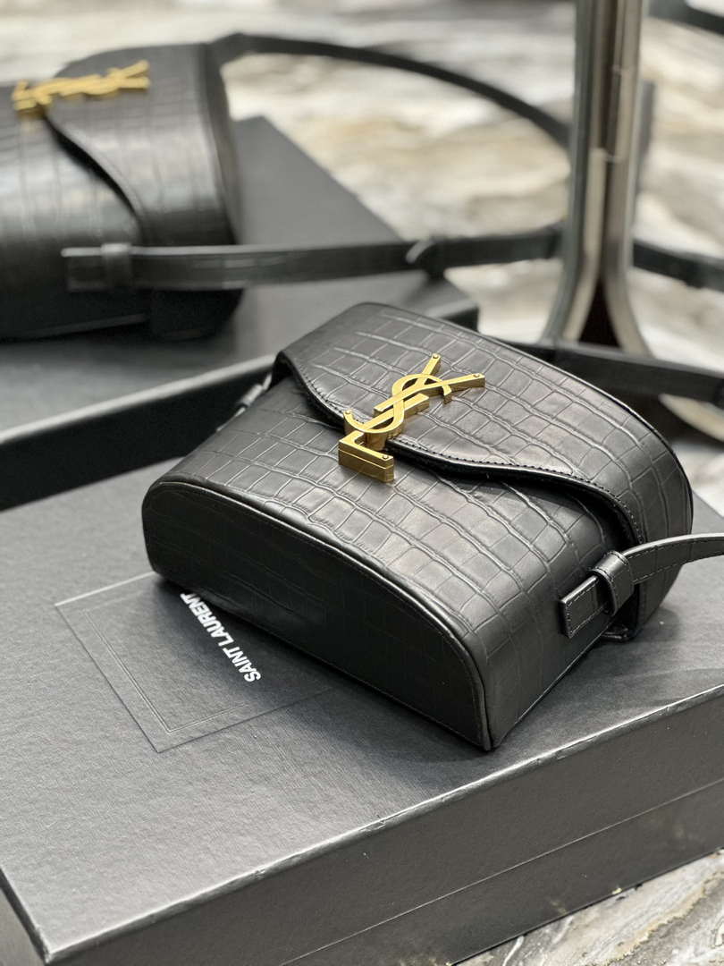 YSL 710080 June Box Bag In Quilted Crocodile Printer Leather Black - Default Title - View 8