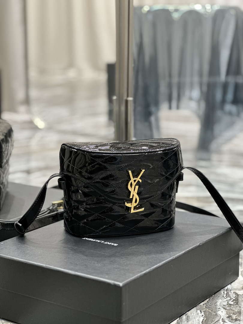 YSL 710080 June Box Bag In Quilted Patent Leather Black with Gold - Default Title - View 2