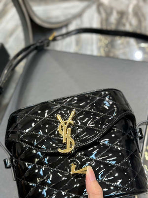 YSL 710080 June Box Bag In Quilted Patent Leather Black with Gold - Default Title - View 8