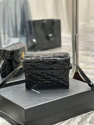 YSL 710080 June Box Bag In Quilted Patent Leather Black with Gold - Default Title - View 9