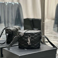YSL 710080 June Box Bag In Quilted Patent Leather Black with Silver - Default Title - View 1