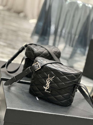 YSL 710080 June Box Bag In Quilted Patent Leather Black with Silver - Default Title - View 2