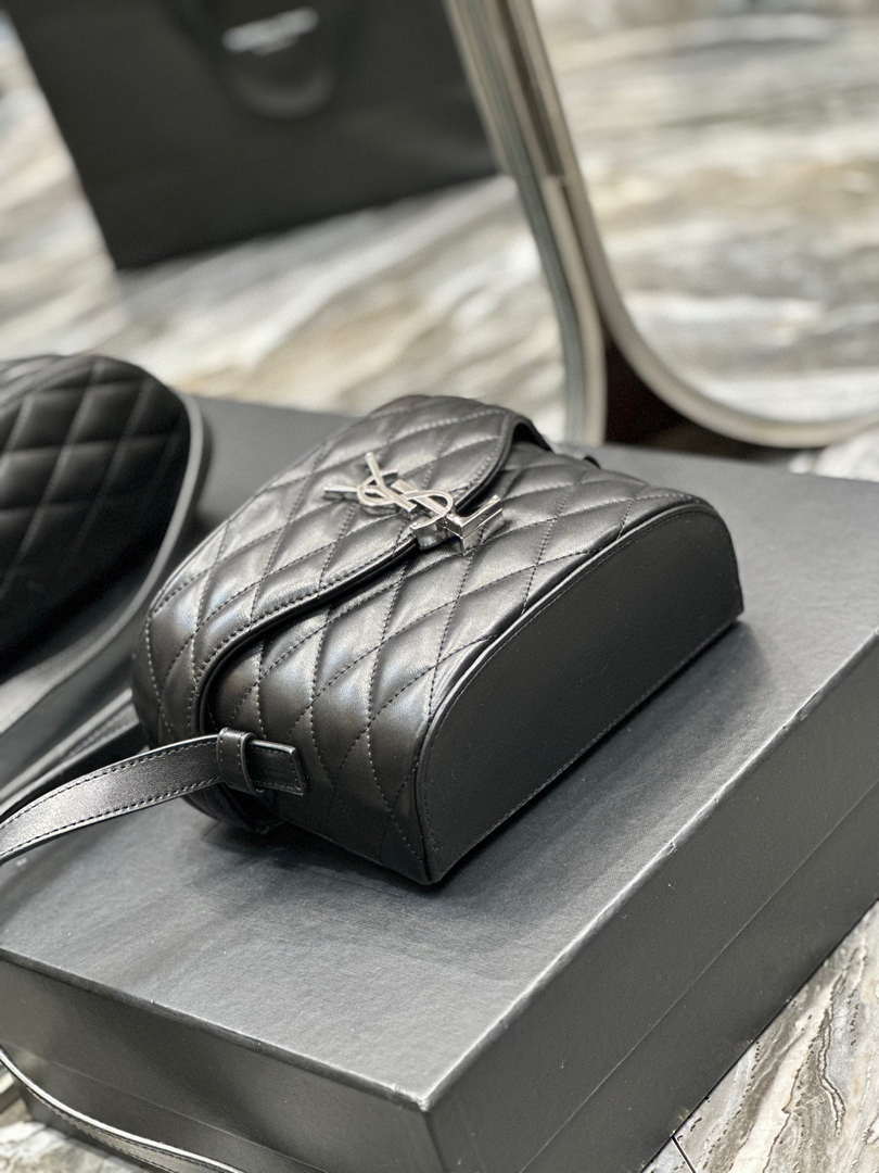 YSL 710080 June Box Bag In Quilted Patent Leather Black with Silver