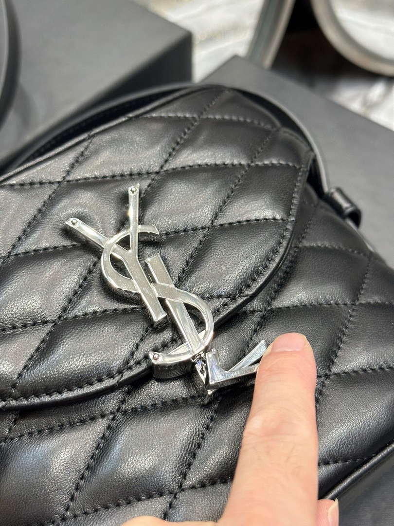 YSL 710080 June Box Bag In Quilted Patent Leather Black with Silver