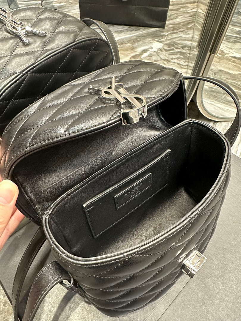 YSL 710080 June Box Bag In Quilted Patent Leather Black with Silver