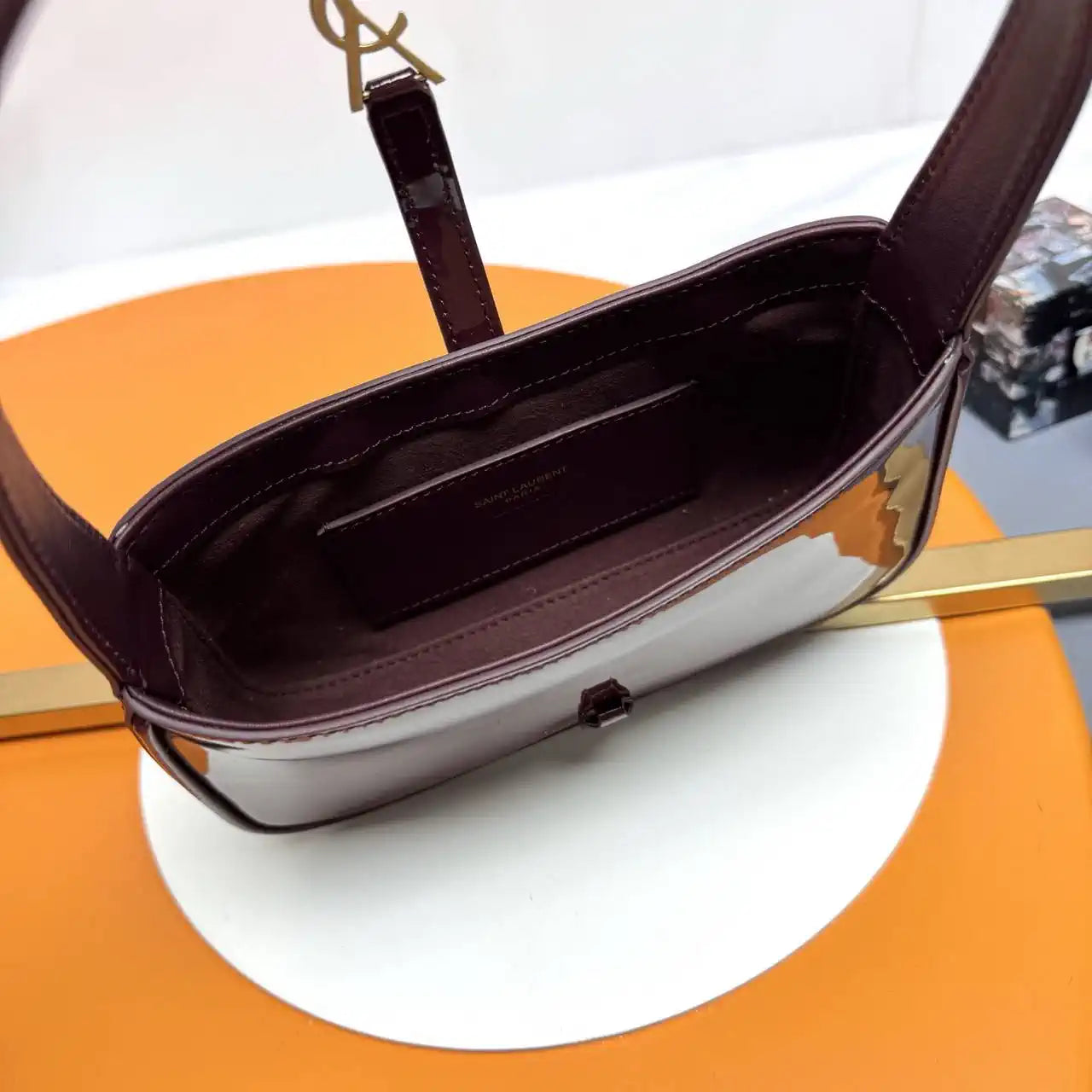 YSL 710318 MINI LE 5 ¨¤ 7 IN Patent LEATHER Wine Red