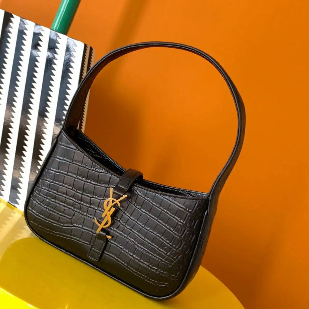 YSL 710318 MINI LE 5 ¨¤ 7 IN Crocodile LEATHER Black