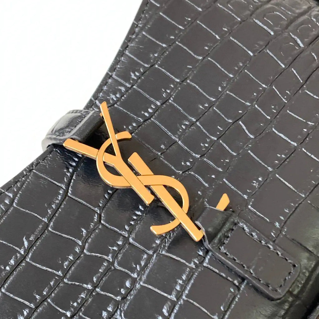 YSL 710318 MINI LE 5 ¨¤ 7 IN Crocodile LEATHER Black
