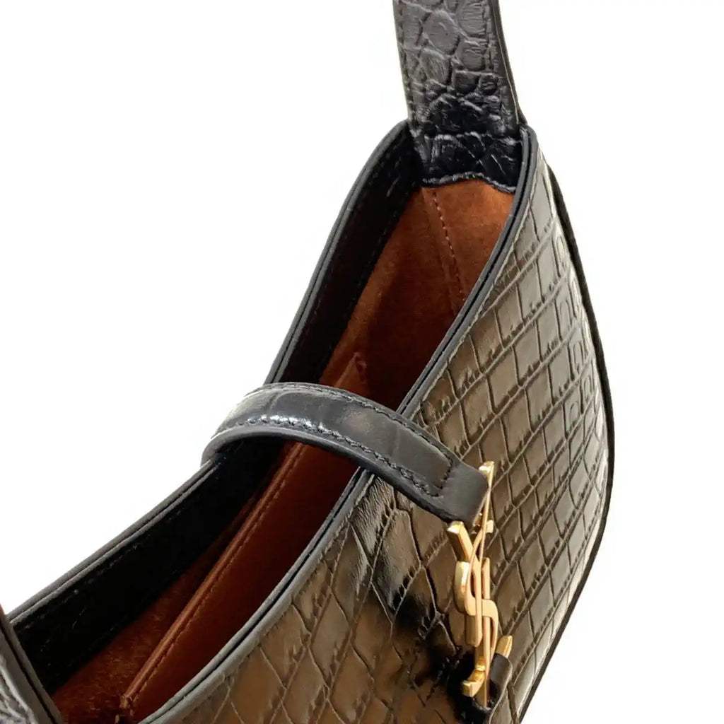 YSL 710318 MINI LE 5 ¨¤ 7 IN Crocodile LEATHER Black