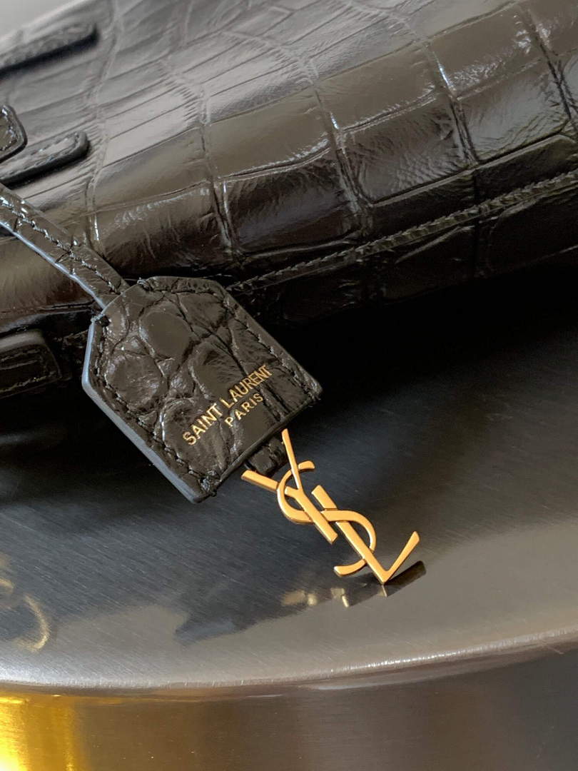 YSL 712367 Saint Laurent Paris Mini Toy Shopping In Crocodile-Embossed Leather Black - Default Title - View 5