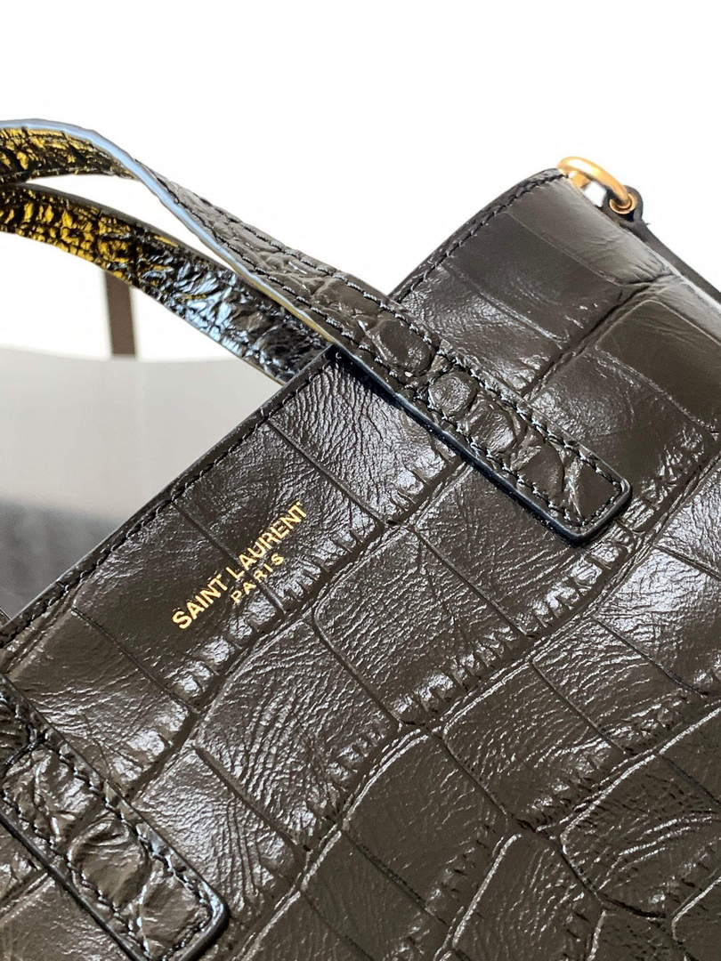 YSL 712367 Saint Laurent Paris Mini Toy Shopping In Crocodile-Embossed Leather Black