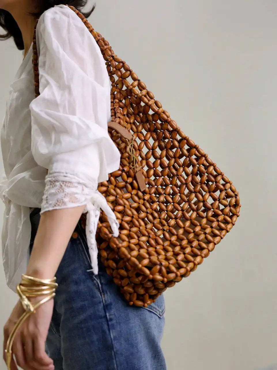 YSL 713938 LE 5 ¨¤ 7 Small in wood beads LIGHT WOOD