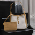YSL 713938 LE 5 A 7 Supple Small In Camel Grained Leather with Beige canvas - Default Title - View 1