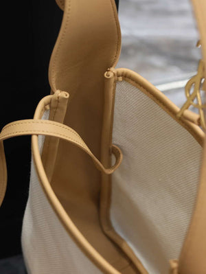 YSL 713938 LE 5 A 7 Supple Small In Camel Grained Leather with Beige canvas - Default Title - View 6