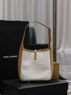 YSL 713938 LE 5 A 7 Supple Small In Camel Grained Leather with Beige canvas - Default Title - View 8