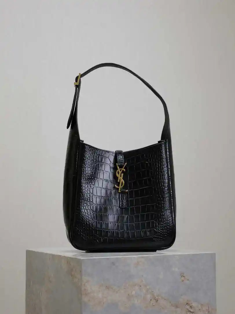 YSL 713938 LE 5 A 7 Supple Small In Grained Crocodile Leather Black