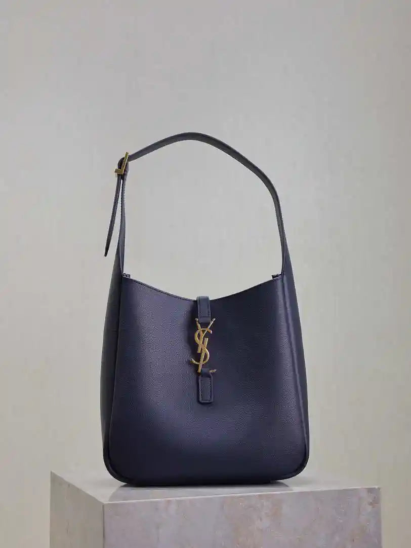 YSL 713938 LE 5 A 7 Supple Small In Grained Leather Navy Blue