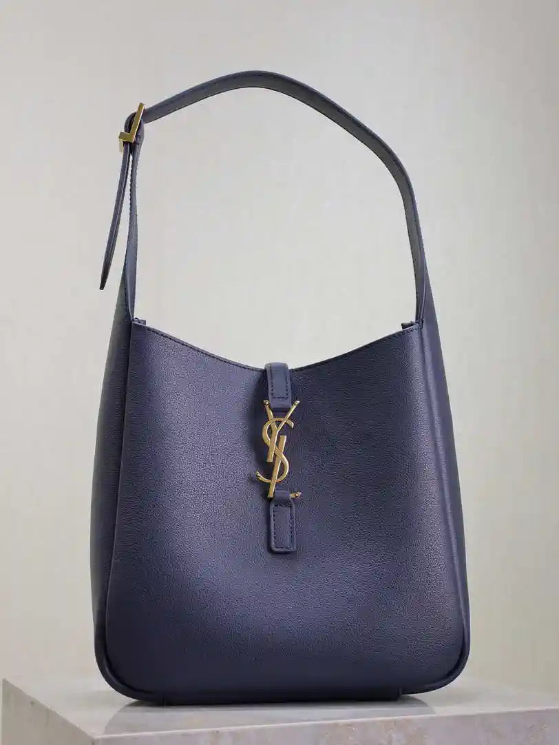 YSL 713938 LE 5 A 7 Supple Small In Grained Leather Navy Blue