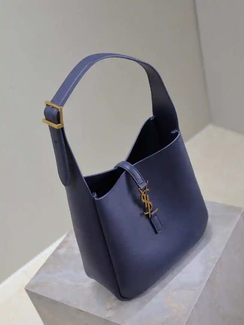 YSL 713938 LE 5 A 7 Supple Small In Grained Leather Navy Blue