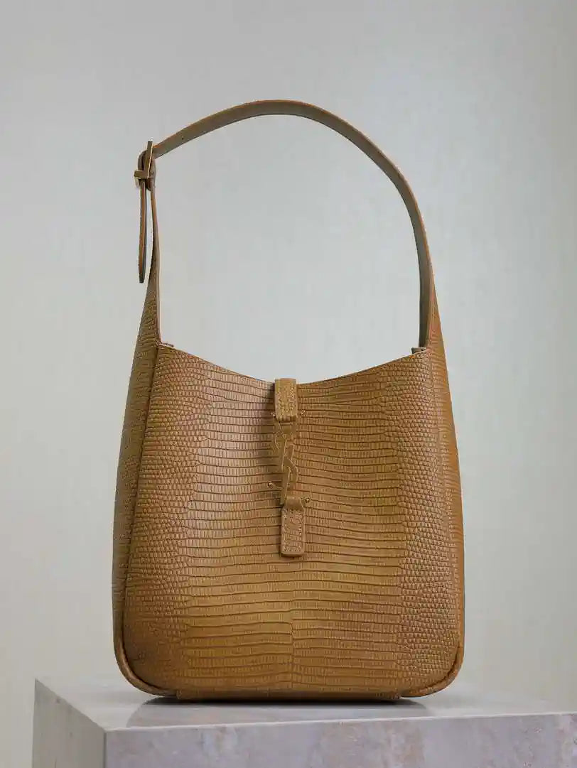 YSL 713938 LE 5 A 7 Supple Small In Grained Leather Earthy yellow lizard pattern