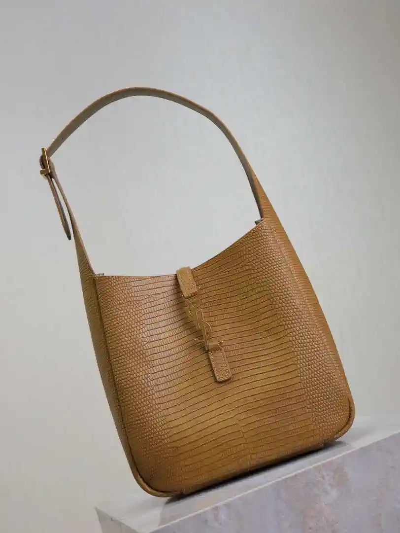 YSL 713938 LE 5 A 7 Supple Small In Grained Leather Earthy yellow lizard pattern