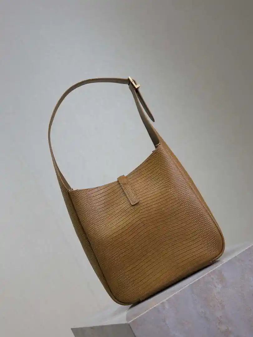 YSL 713938 LE 5 A 7 Supple Small In Grained Leather Earthy yellow lizard pattern