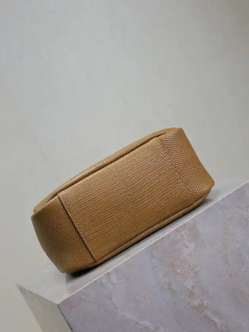 YSL 713938 LE 5 A 7 Supple Small In Grained Leather Earthy yellow lizard pattern