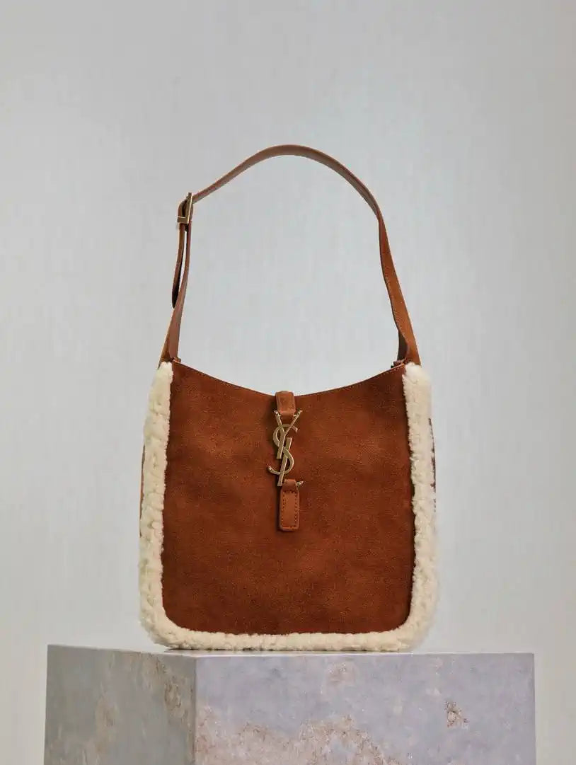 YSL 713938 LE 5 A 7 Supple Small In Suede Brown Shearing?