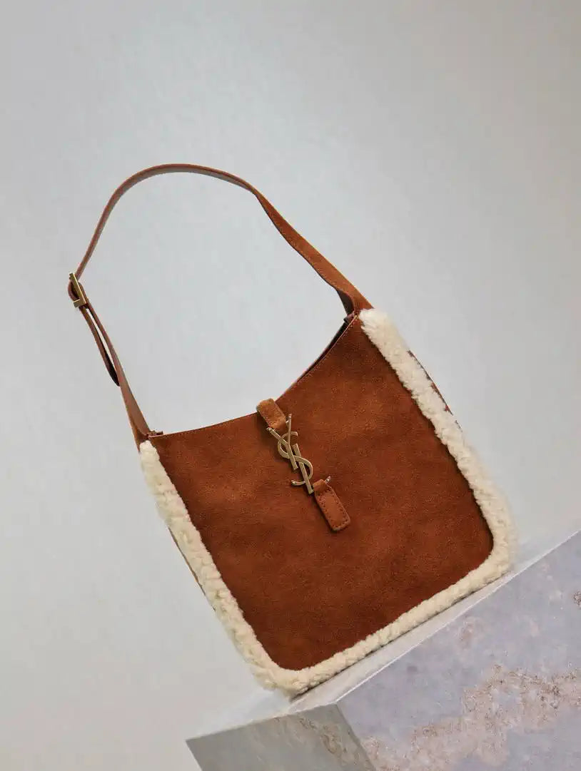 YSL 713938 LE 5 A 7 Supple Small In Suede Brown Shearing?