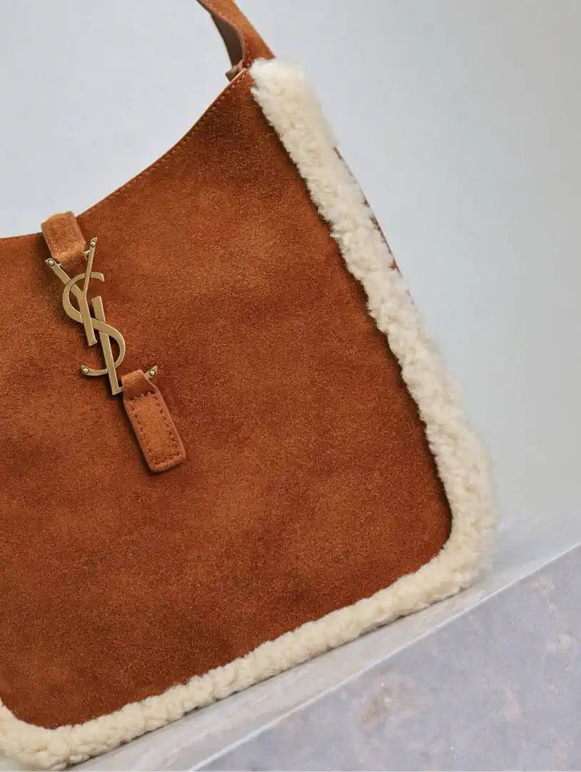 YSL 713938 LE 5 A 7 Supple Small In Suede Brown Shearing?