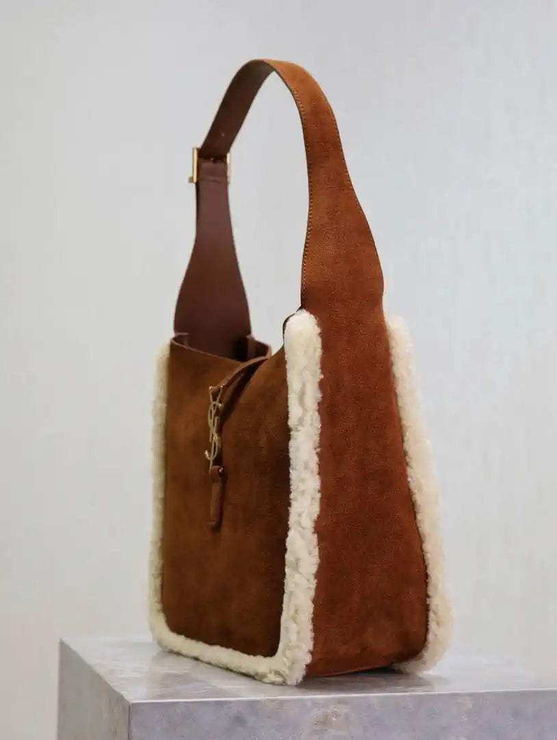 YSL 713938 LE 5 A 7 Supple Small In Suede Brown Shearing?