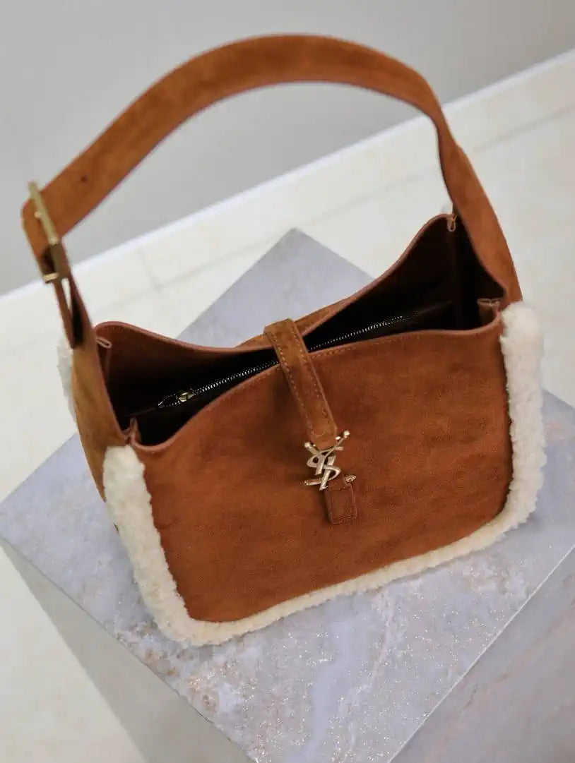 YSL 713938 LE 5 A 7 Supple Small In Suede Brown Shearing?