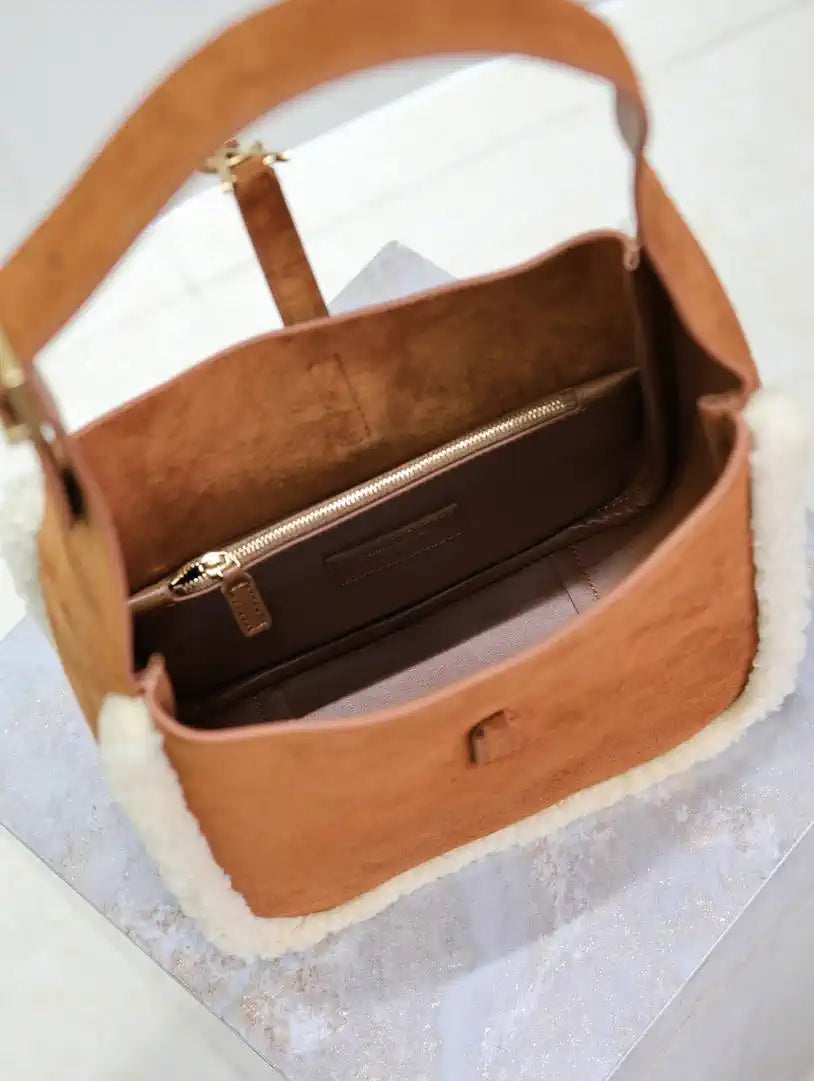 YSL 713938 LE 5 A 7 Supple Small In Suede Brown Shearing?