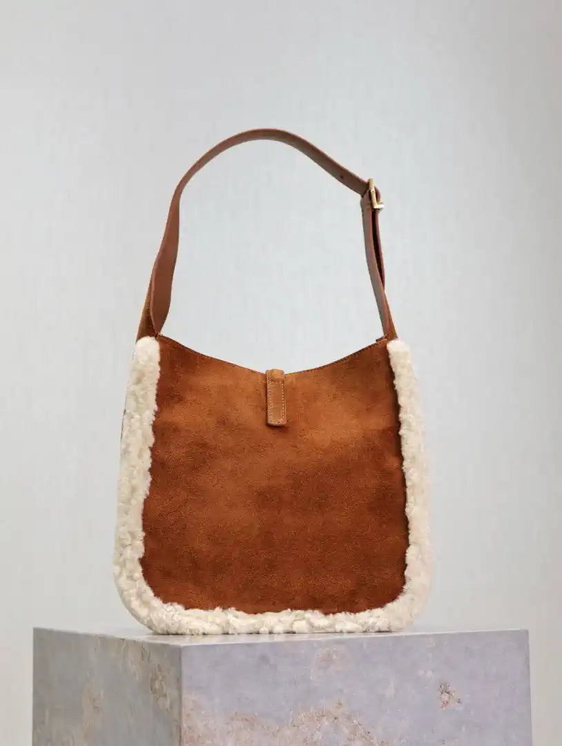 YSL 713938 LE 5 A 7 Supple Small In Suede Brown Shearing?