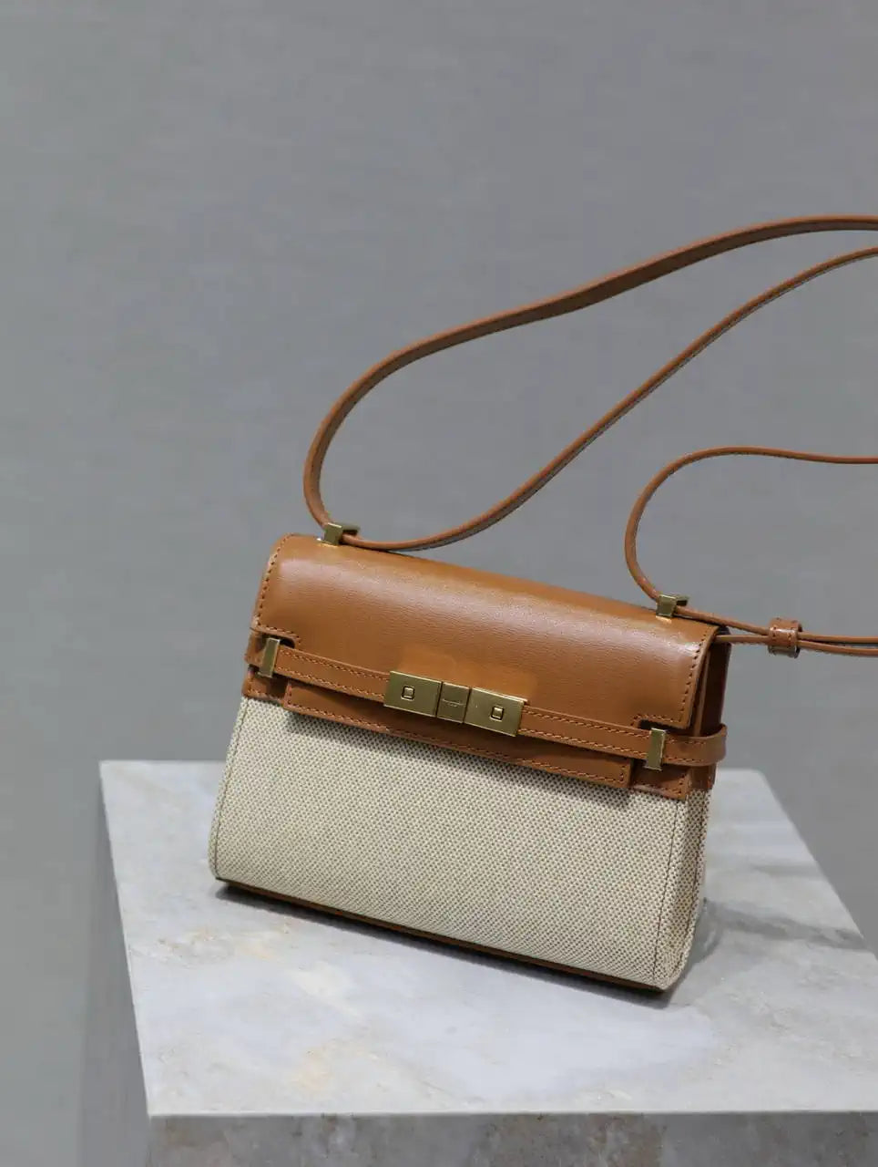 YSL 727766 MINI MANHATTAN IN box Saint Laurent Brown &Canvas