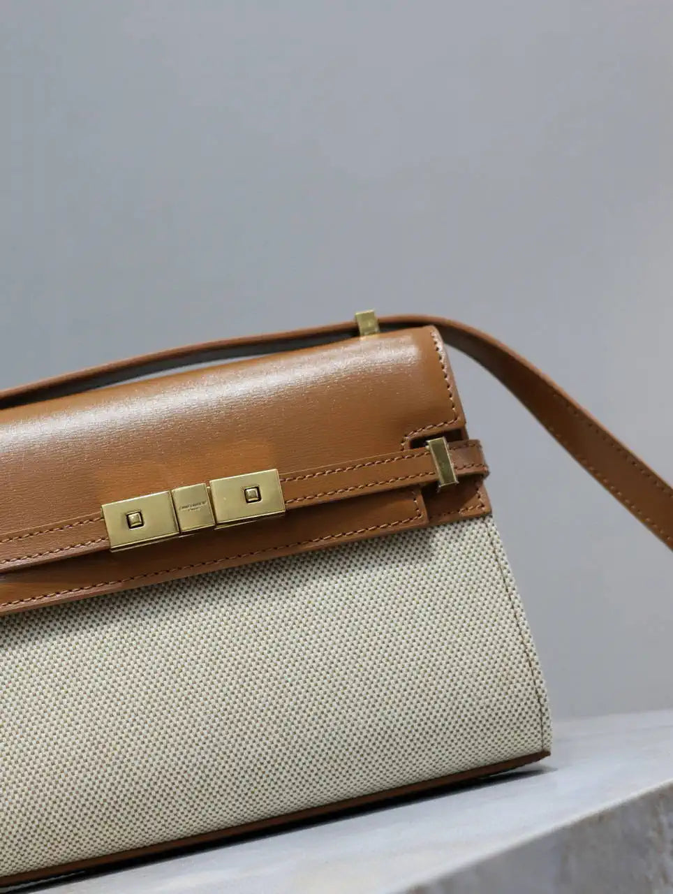 YSL 727766 MINI MANHATTAN IN box Saint Laurent Brown &Canvas