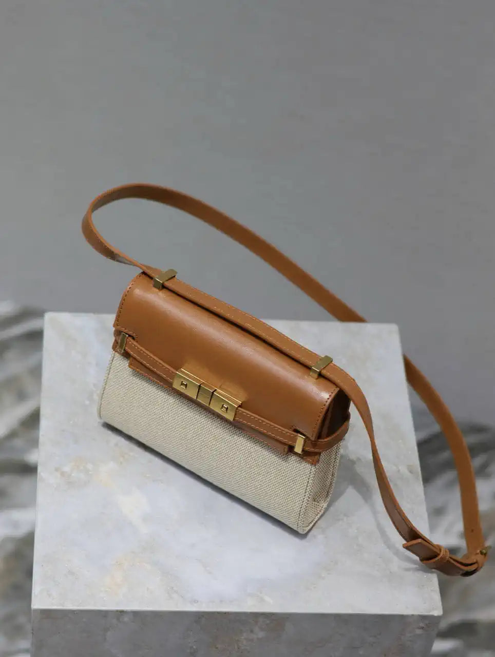 YSL 727766 MINI MANHATTAN IN box Saint Laurent Brown &Canvas