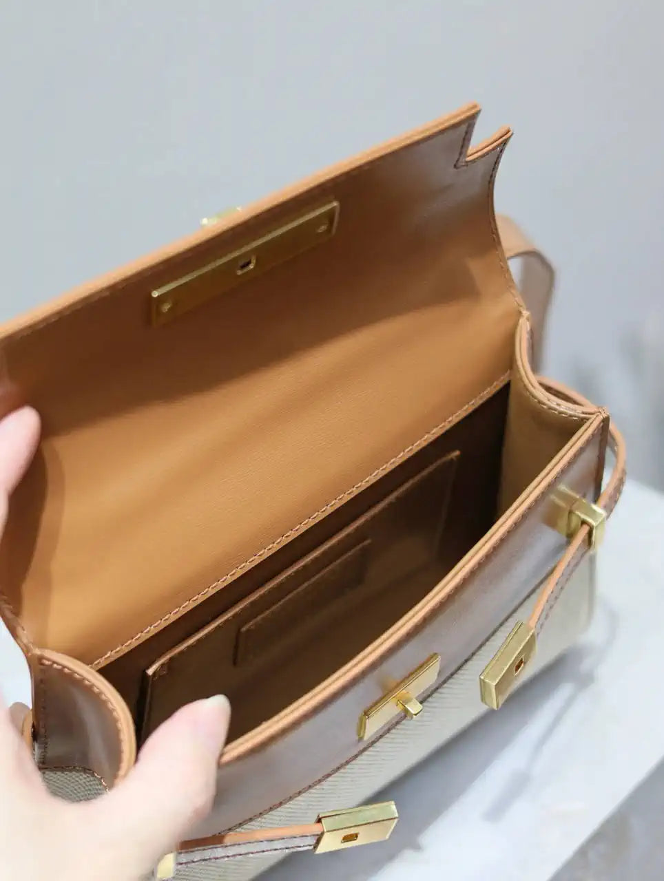 YSL 727766 MINI MANHATTAN IN box Saint Laurent Brown &Canvas