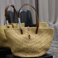 YSL 740375 Panier Medium In Raffia And Vegetable-Tanned Leather Apricot - Default Title - View 1