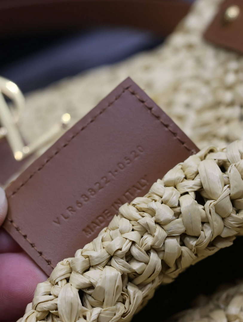 YSL 740375 Panier Medium In Raffia And Vegetable-Tanned Leather Apricot