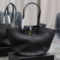 YSL 740375 Panier Medium In Raffia And Vegetable-Tanned Leather Black - Default Title - View 1