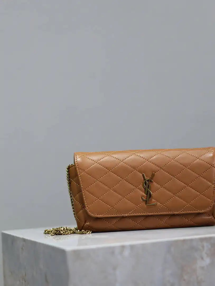 YSL 742579 GABY Chain bag in lambskin Brown