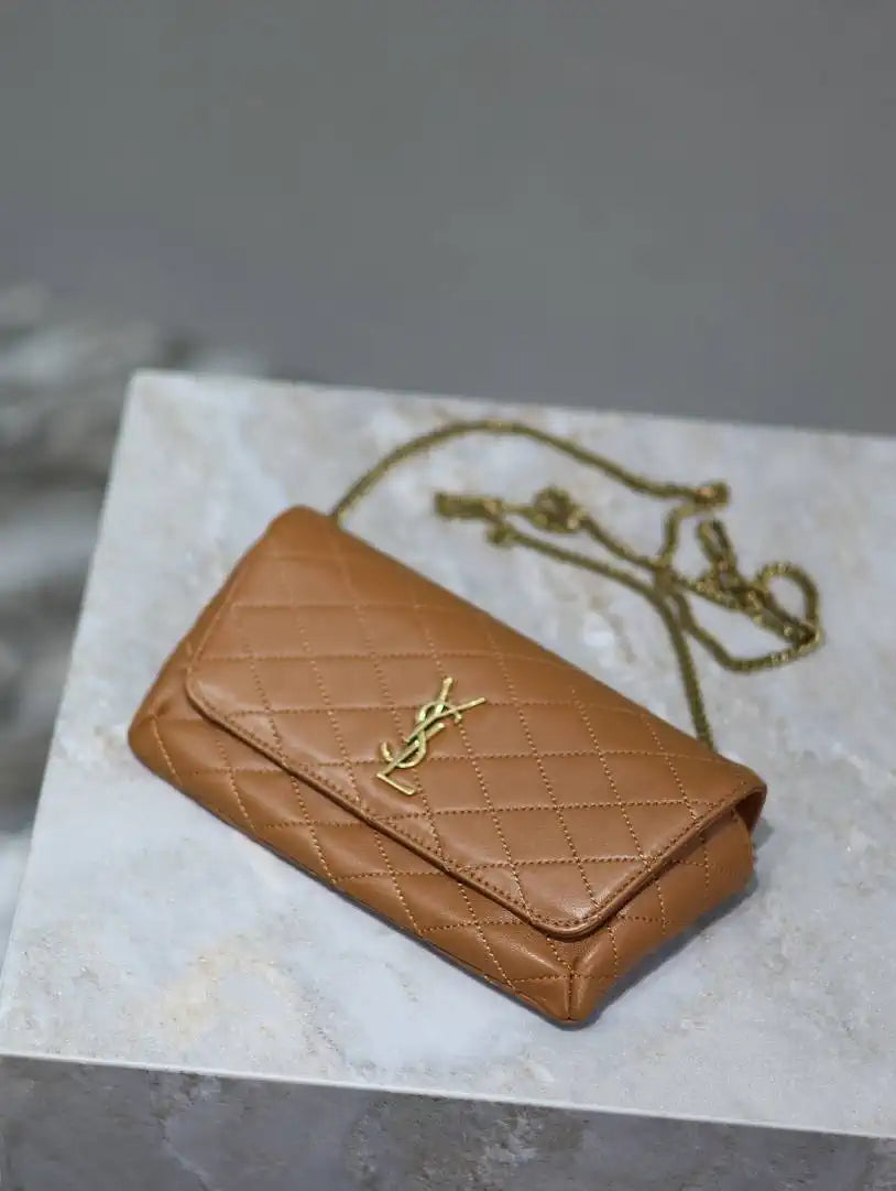 YSL 742579 GABY Chain bag in lambskin Brown