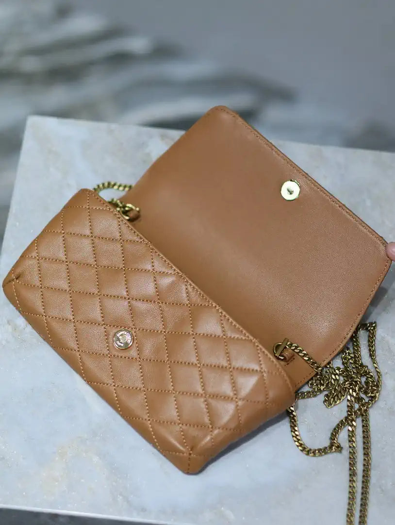 YSL 742579 GABY Chain bag in lambskin Brown