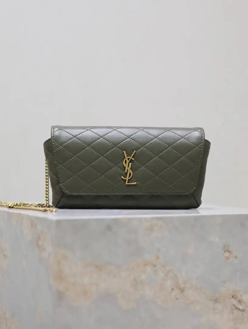 YSL 742579 GABY Chain bag in lambskin Light Green