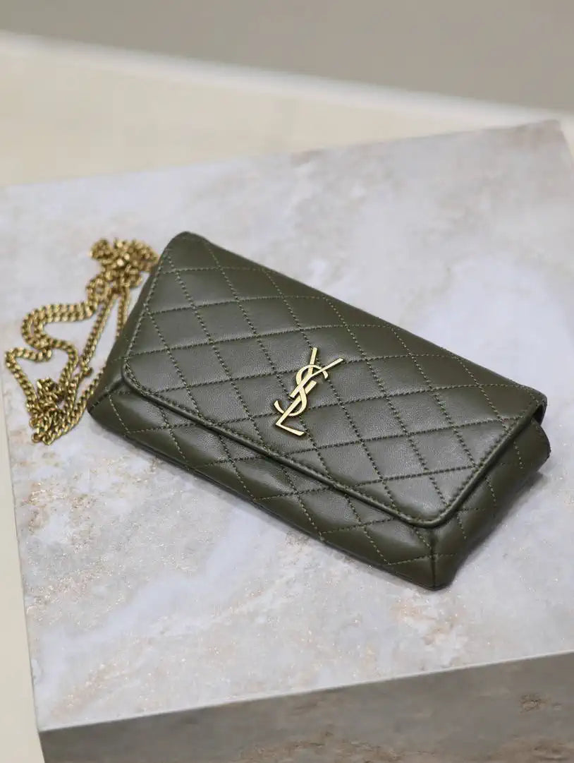 YSL 742579 GABY Chain bag in lambskin Light Green