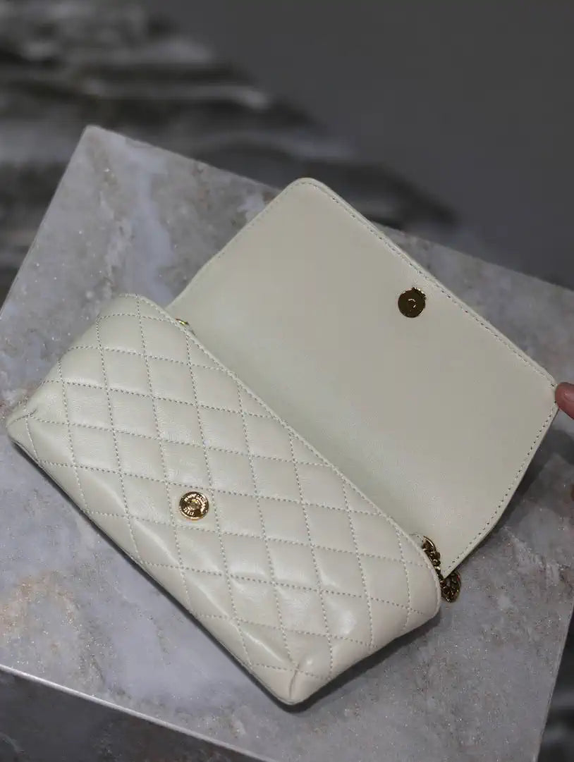 YSL 742579 GABY Chain bag in lambskin White