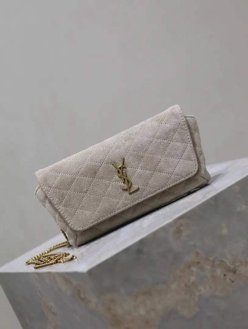 YSL 742579 GABY Chain bag in lambskin Beige Suede Leather